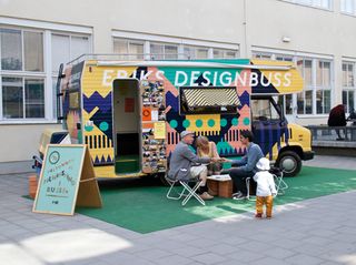 The refitted camper van even houses a small design library