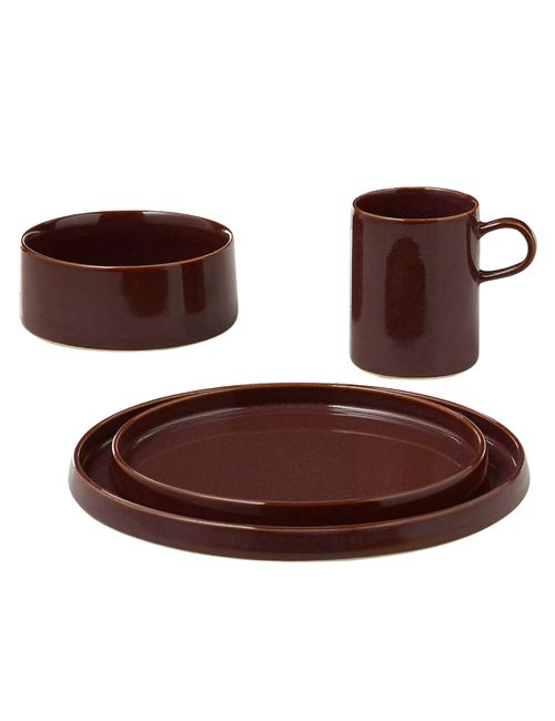 Prado 4-Piece Oxblood Dinnerware Set with Soup Bowl with Reactive Glaze