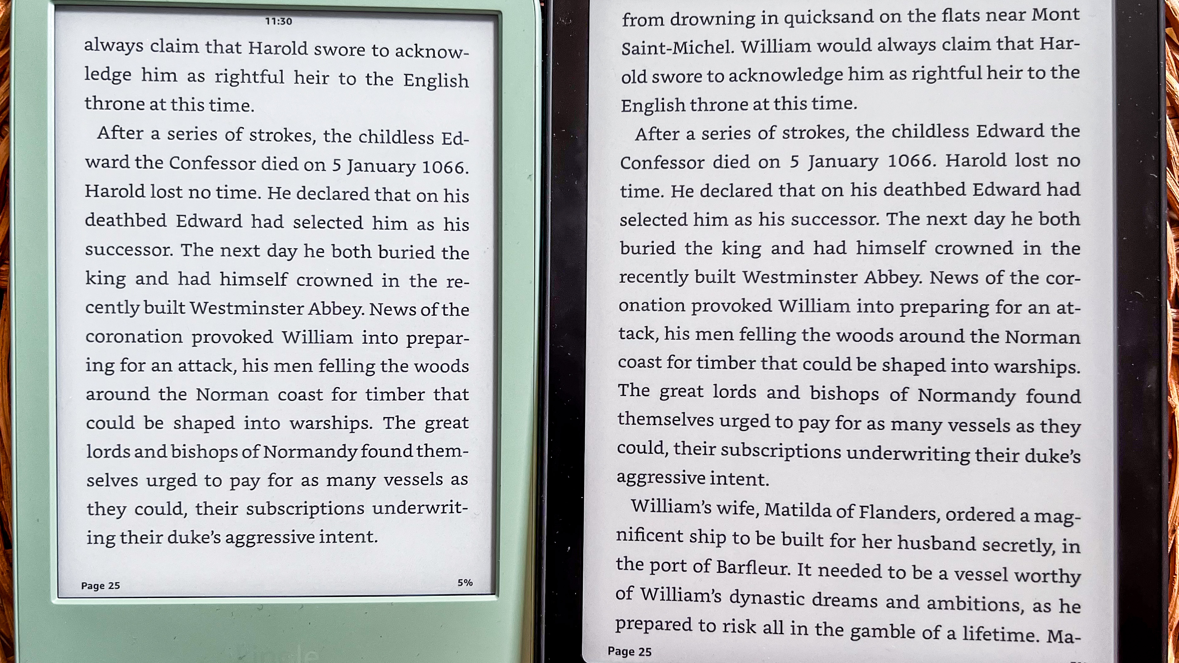 Amazon Kindle 2024 versus the Amazon Kindle Paperwhite 2024, both displaying the same page