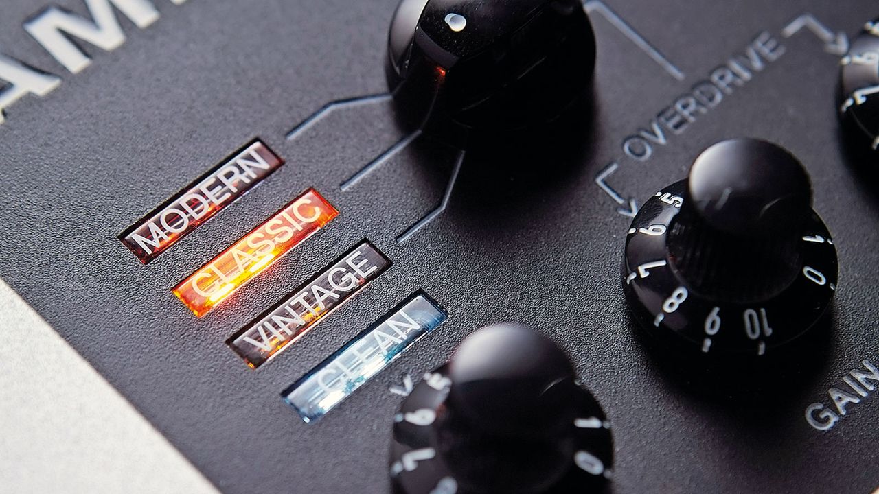 The overdrive mode switches between vintage warm drive and screaming metal
