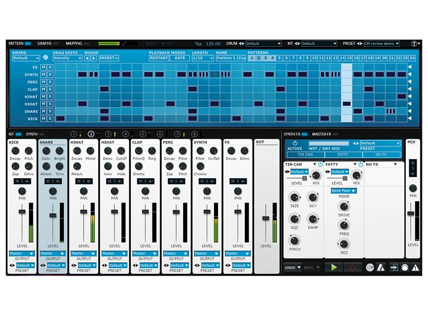 The Kit view gives you a mixer-style overview.