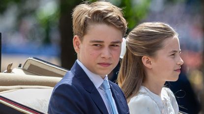 Prince George and Princess Charlotte in an Ascot Landau carriage during Trooping the Colour 2026