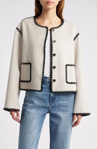 Melanie Embroidered Detail Wool Blend Jacket