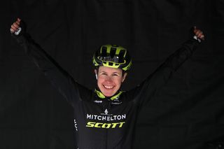 Amanda Spratt (Mitchelton-Scott) is all smiles after winning stage 2 of the 2019 Emakumeen Bira and taking the race lead