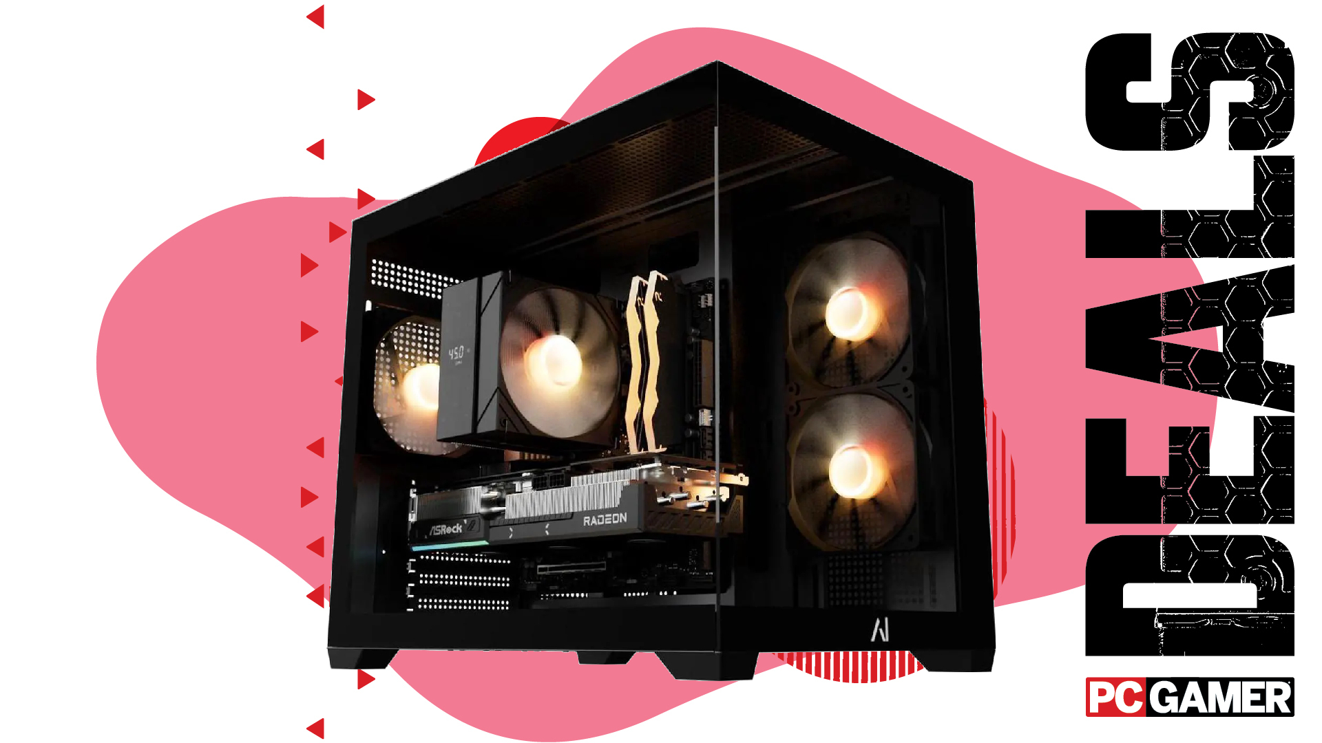 An Andromeda Insights gaming PC on a custom PC Gamer Deals background.