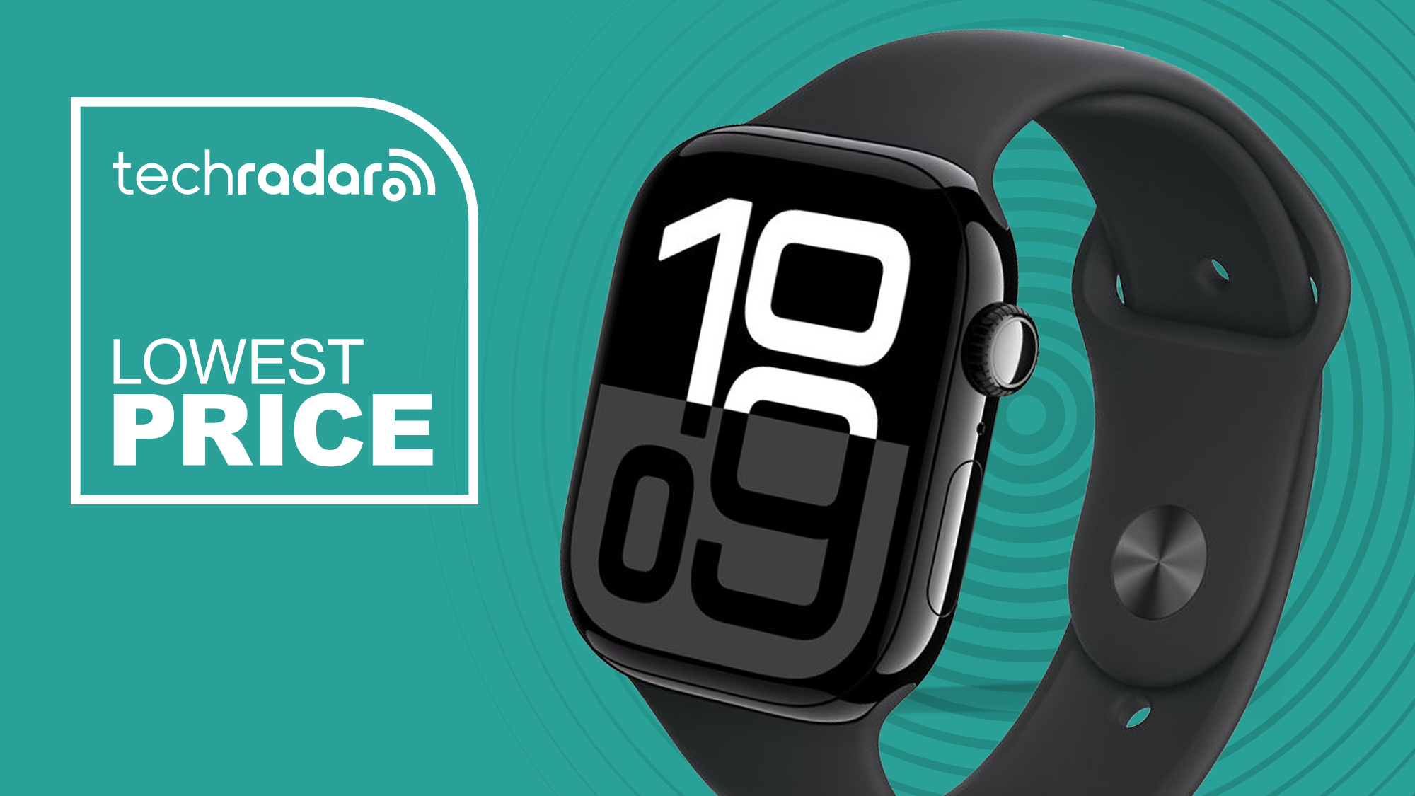 An Apple Watch Series 10 on a cyan background