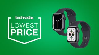 Apple Watch 7 and Apple Watch SE on a green background