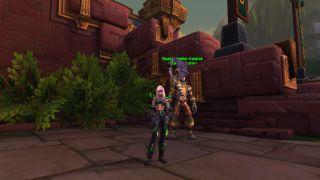 WoW Time to Fly - a horde demon hunter stands next to the stable master in Dazar'alor