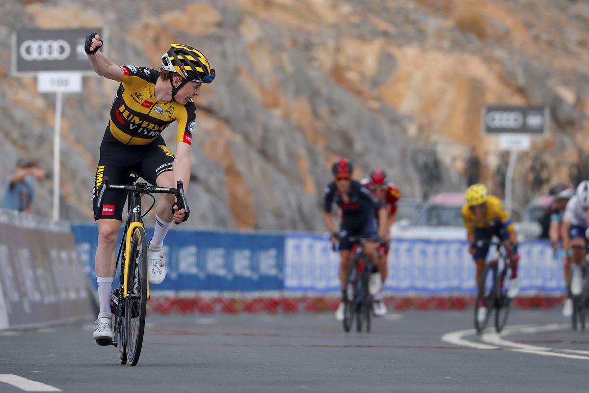 Jonas Vingegaard (Jumbo-Visma) checks his winning margin