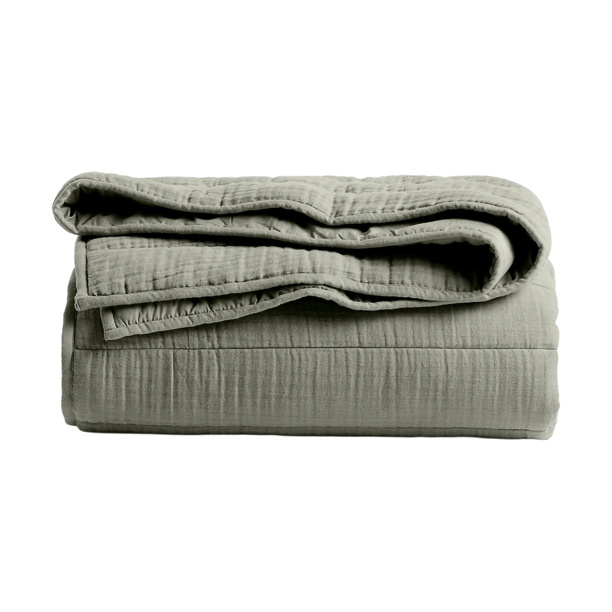Crate &amp;amp; Barrel, Supersoft Organic Cotton Shadow Sage Green King Channel Stitch Quilt