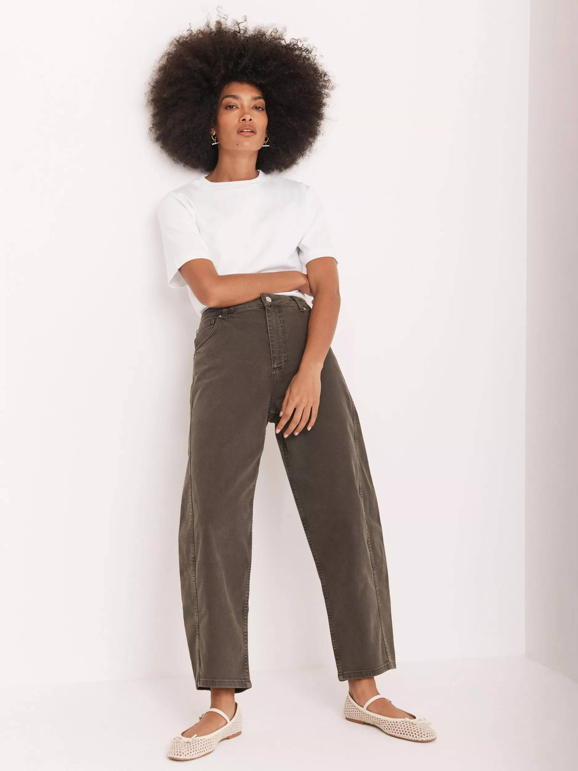 Mint Velvet High Rise Barrel Leg Jeans, Green