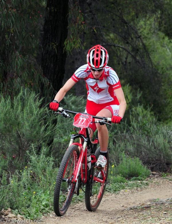 Lea Davison (Specialized) could see Gould at times but could not reel her in