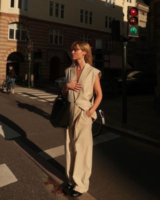 Jeanette Madsen in tailored set
