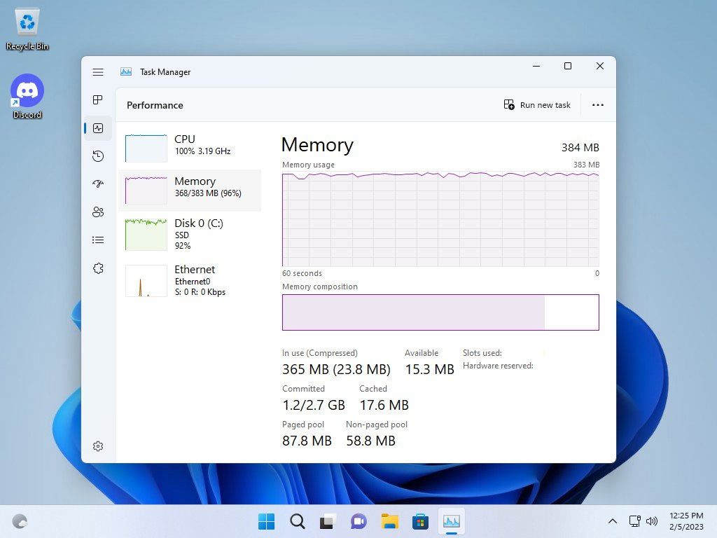 tiny11 runs on tiny amount of RAM