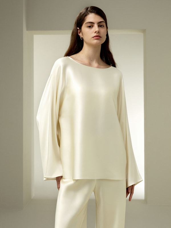Silk Charmeuse Crewneck Blouse