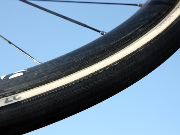The edge of Bontrager's prototype 36mm-deep carbon Classics wheel features a notably blunt edge - likely designed to help ward off pinch flats.