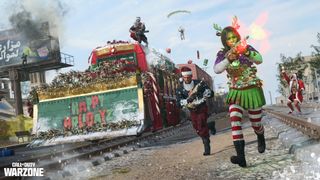 Survive the onslaught of an undead Santa and take over his sleigh, hunt reindeer, capture trees, and toss one-hit elimination earning snowballs on Urzikstan.