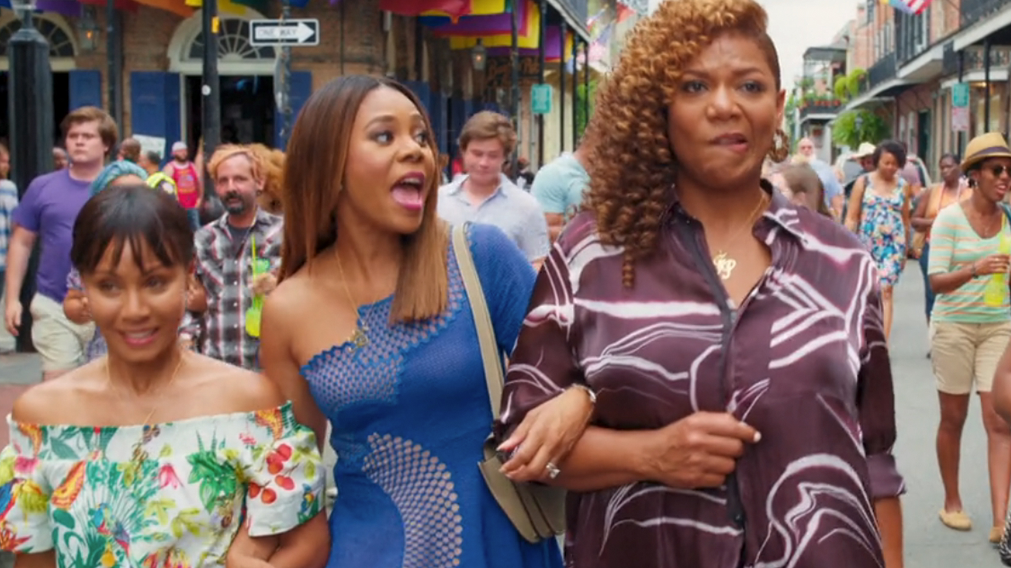 The cast of Girls Trip walking down Bourbon Street in New Orleans