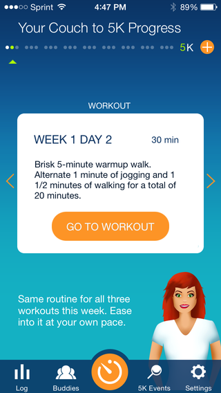 The Couch to 5K app offers present workouts designed for people who want structure for their workouts.
