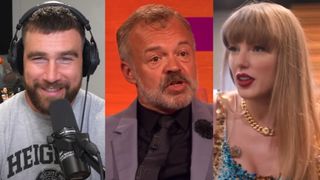 Travis Kelce, Graham Norton and Taylor Swift side-by-side images