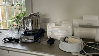 Ankarsrum Stand Mixer unboxed on the counter