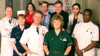 Brenda Fricker and her fellow castmates in Casualty.