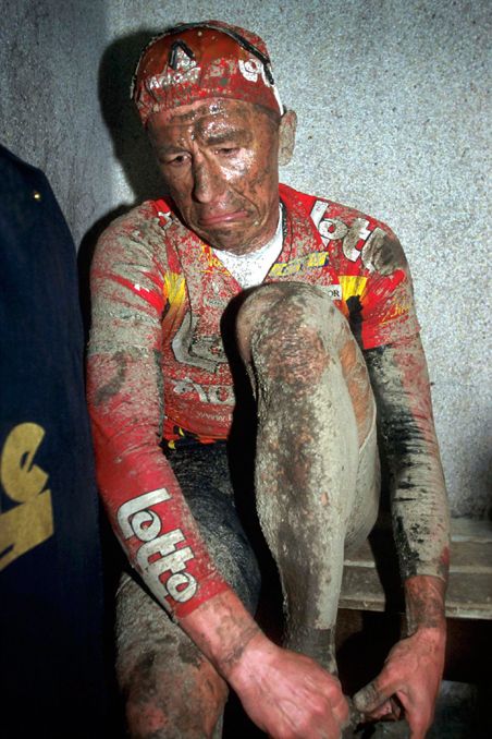 Andrei Tchmi hits the showers after another epic Paris-Roubaix