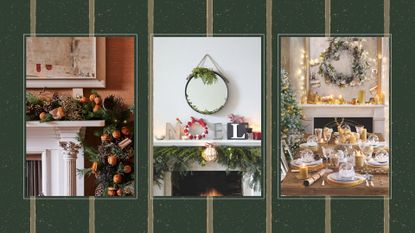 compilation of three mantlepieces styled for Christmas