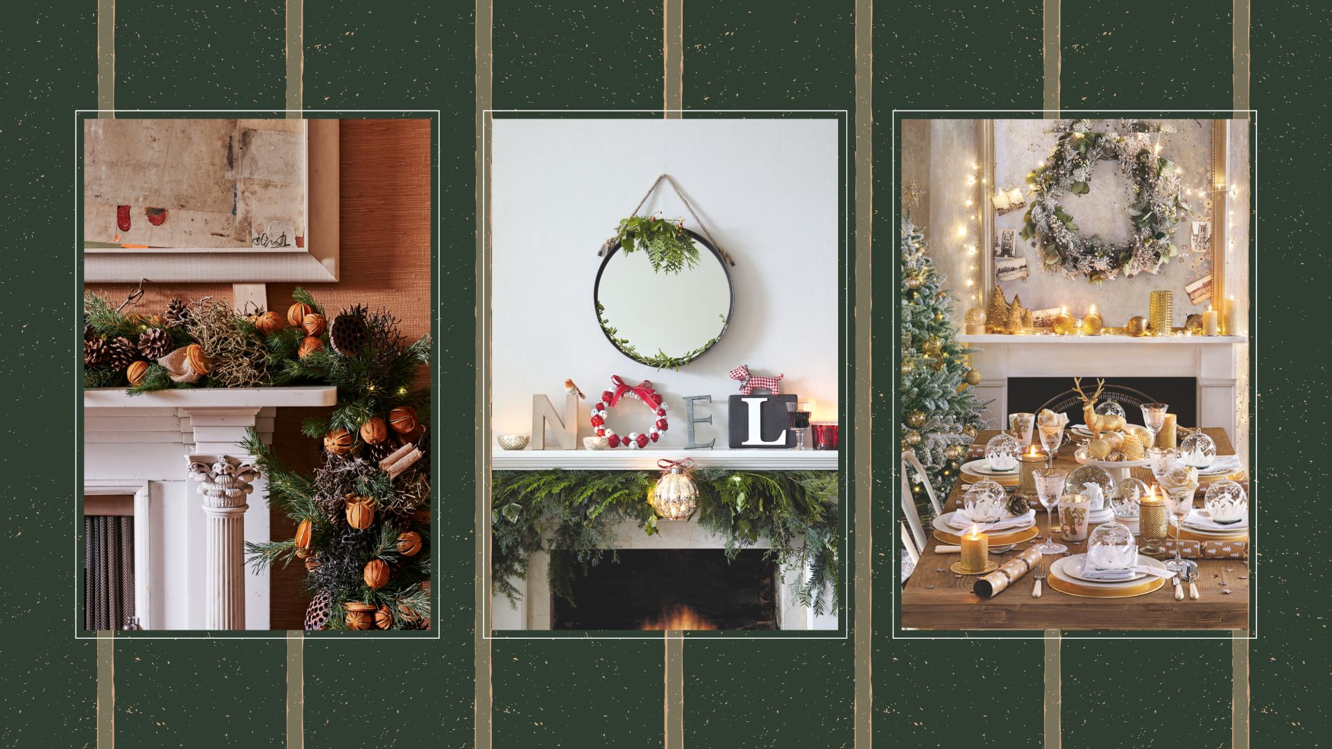 compilation of three mantlepieces styled for Christmas
