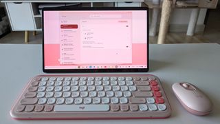 Logitech POP ICON Keys keyboard and POP mouse in pink