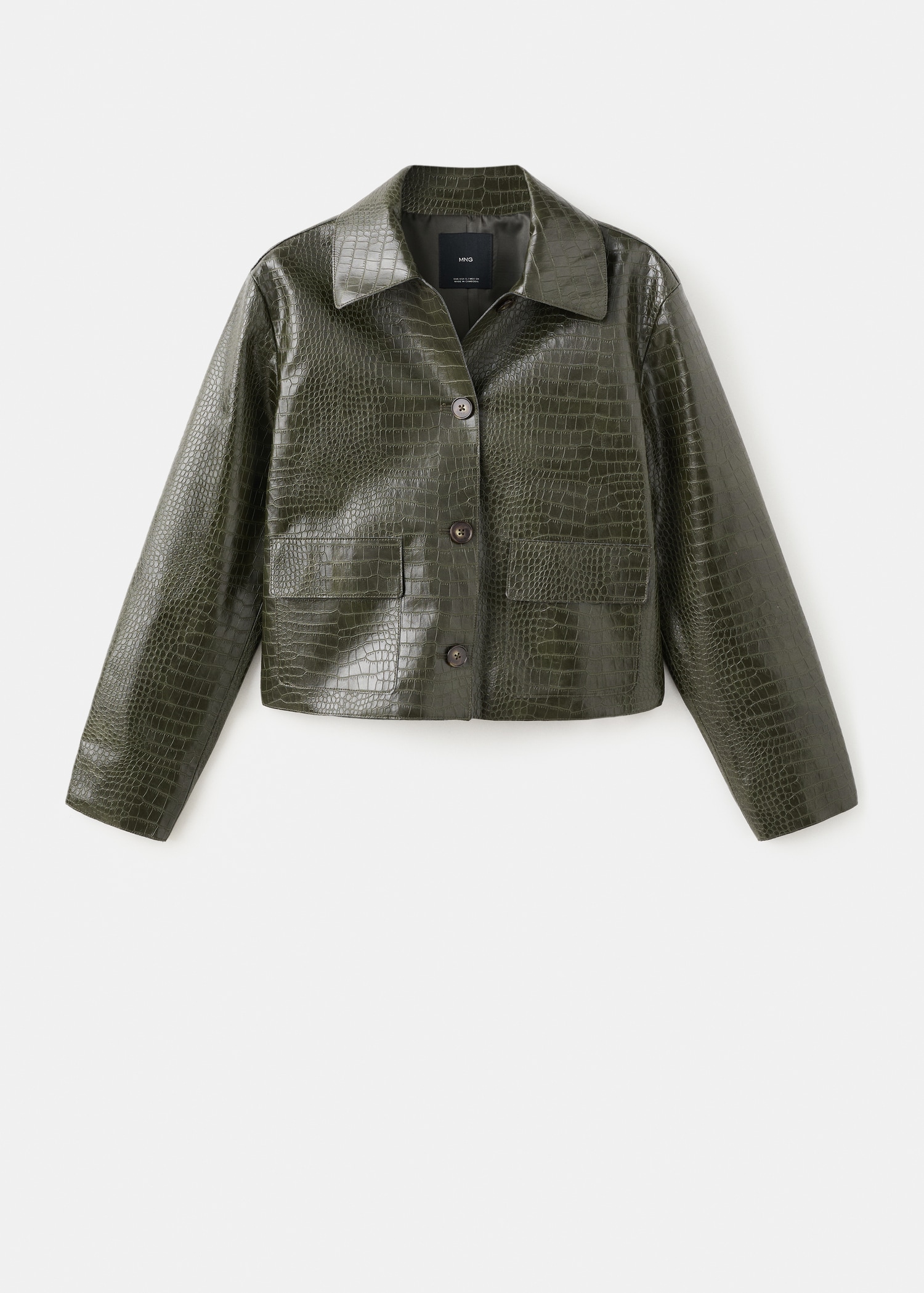 MANGO Crocodile-Effect Faux Leather Jacket