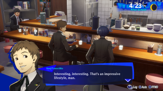 A screenshot showing the protagonist spending time with a classmate in Persona 3 Reload