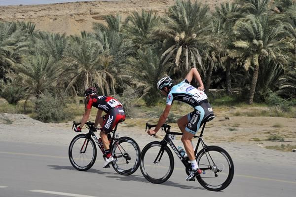 Klaas Lodewijck (BMC) and Stijn Vandenbergh (Omega Pharma-QuickStep) on the attack.