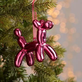 John Lewis christmas decorations on tree pink balloon dog 