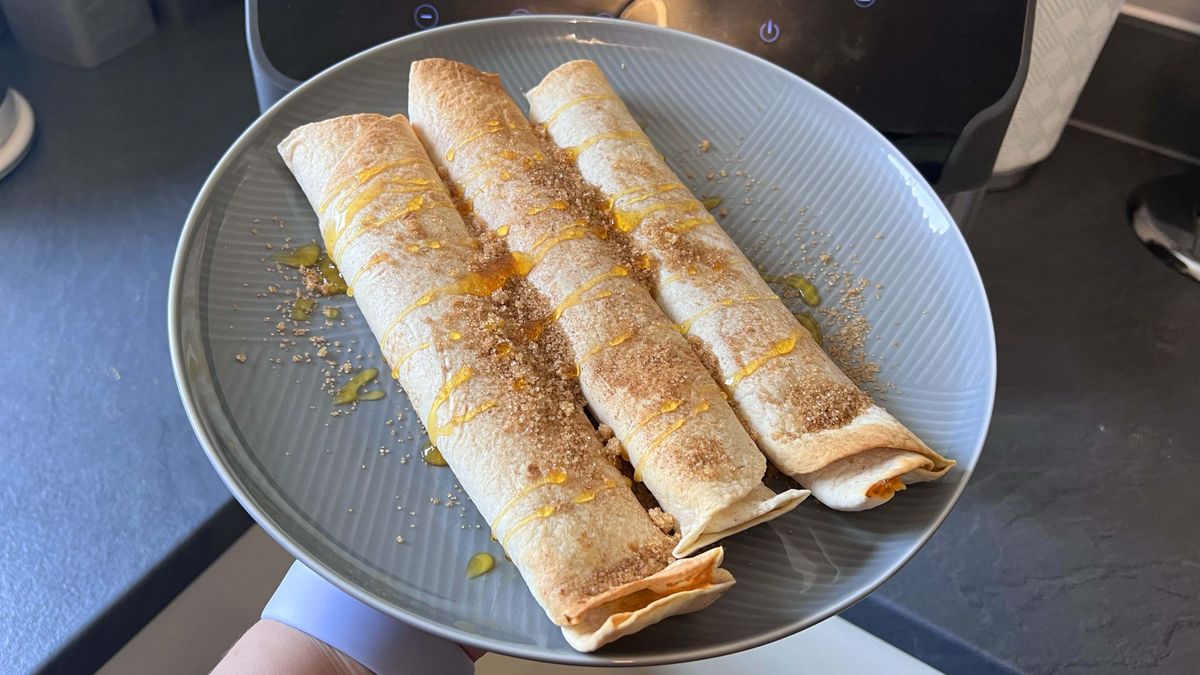 Air fryer pumpkin cheesecake enchiladas