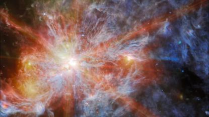 James Webb Space Telescope image of the stellar nursery N79 in the Large Magellanic Cloud, a satellite galaxy of the Milky Way.