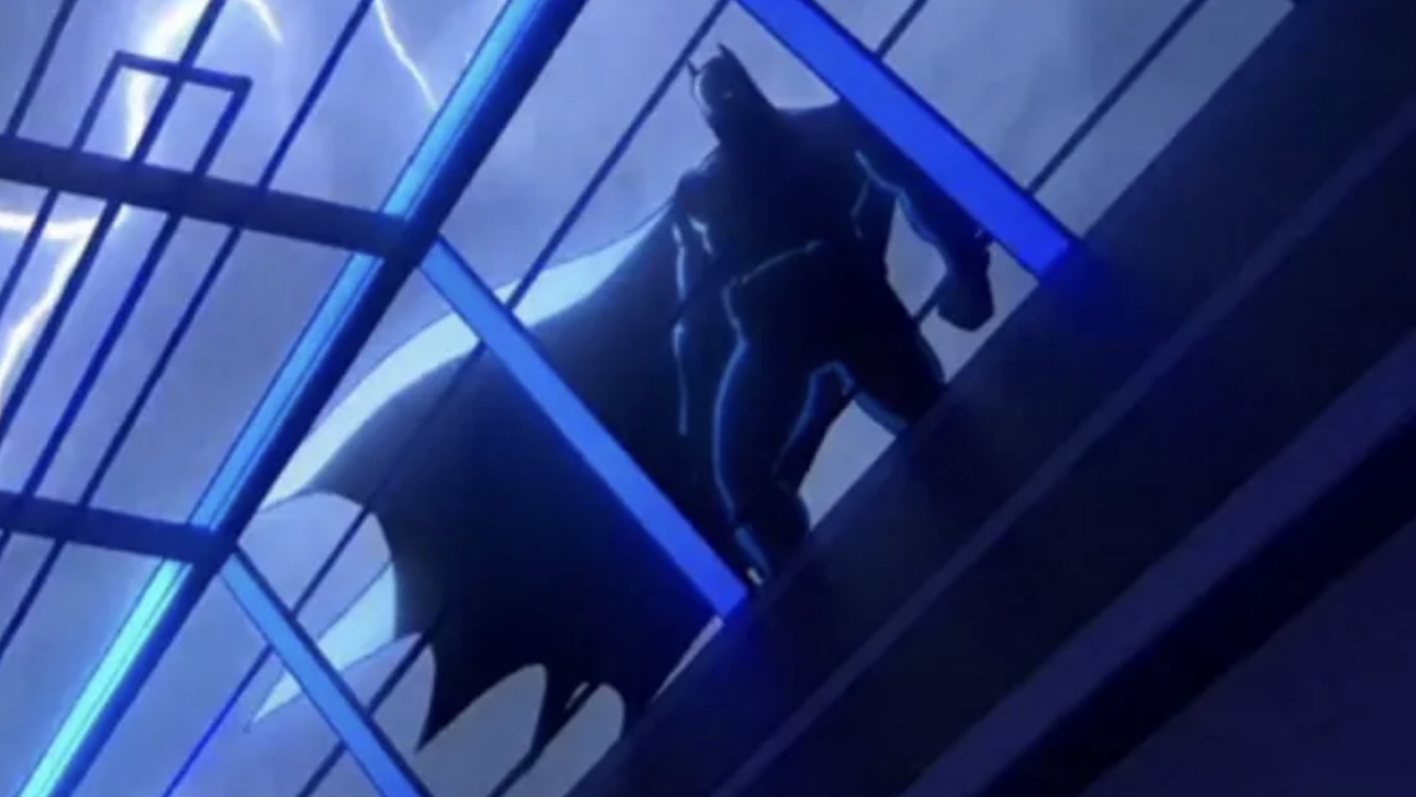 Batman looking through a glass ceiling in Creature Commmandos.