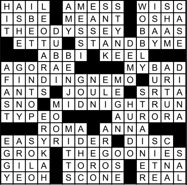 A solved crossword puzzle.