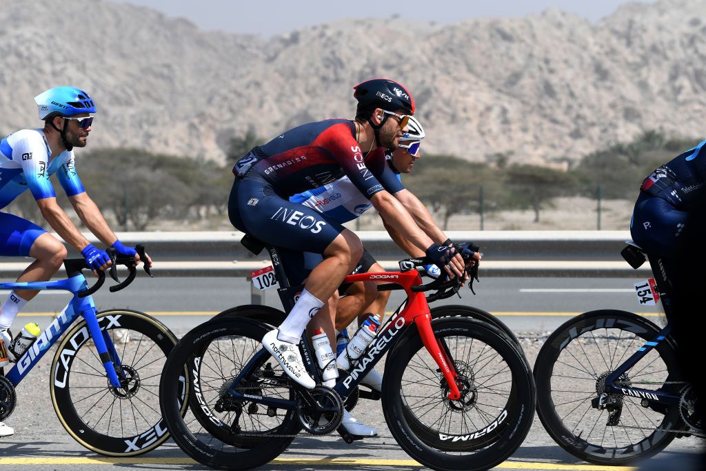 AL MARJAN UNITED ARAB EMIRATES FEBRUARY 24 Filippo Ganna of Italy and Team INEOS Grenadiers competes during the 4th UAE Tour 2022 Stage 5 a 182km stage from Ras al Khaimah Corniche to Al Marjan Island UAETour WorldTour on February 24 2022 in Al Marjan United Arab Emirates Photo by Tim de WaeleGetty Images