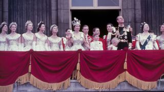 Queen Elizabeth II on the balcony at Buckingham Palace after her coronation