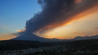 Mexico's Popocatépetl volcano spewing ash on February 28, 2024. 