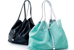 TIFFANY&CO Metallic Blue Tote Bag Purse Suede Leather Reversible  14”x9”x4.5”