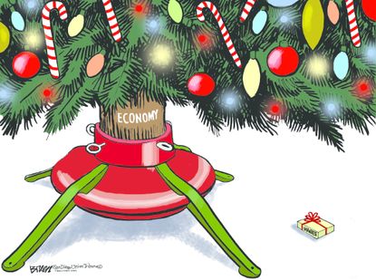 Political cartoon U.S. Christmas economy wages