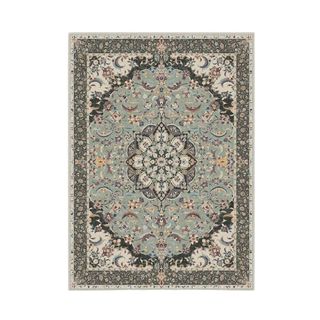 Ruggable Sage Green Forest Green Pink Rug with floral pattern