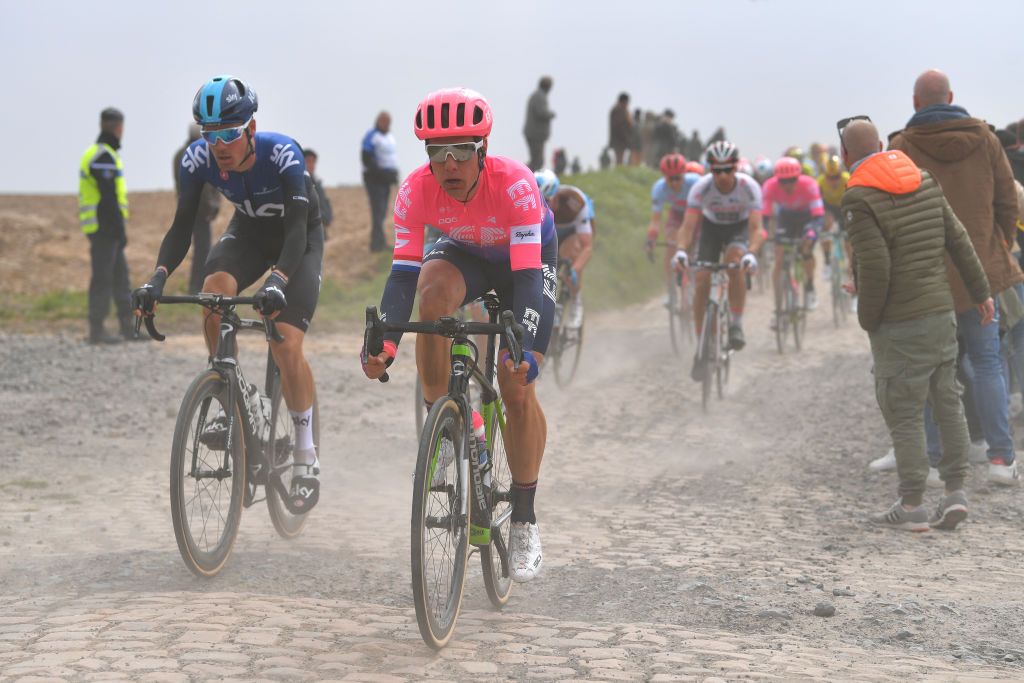 Two Dutchmen, Dylan Van Baarle and Sebastian Langeveld, ride together