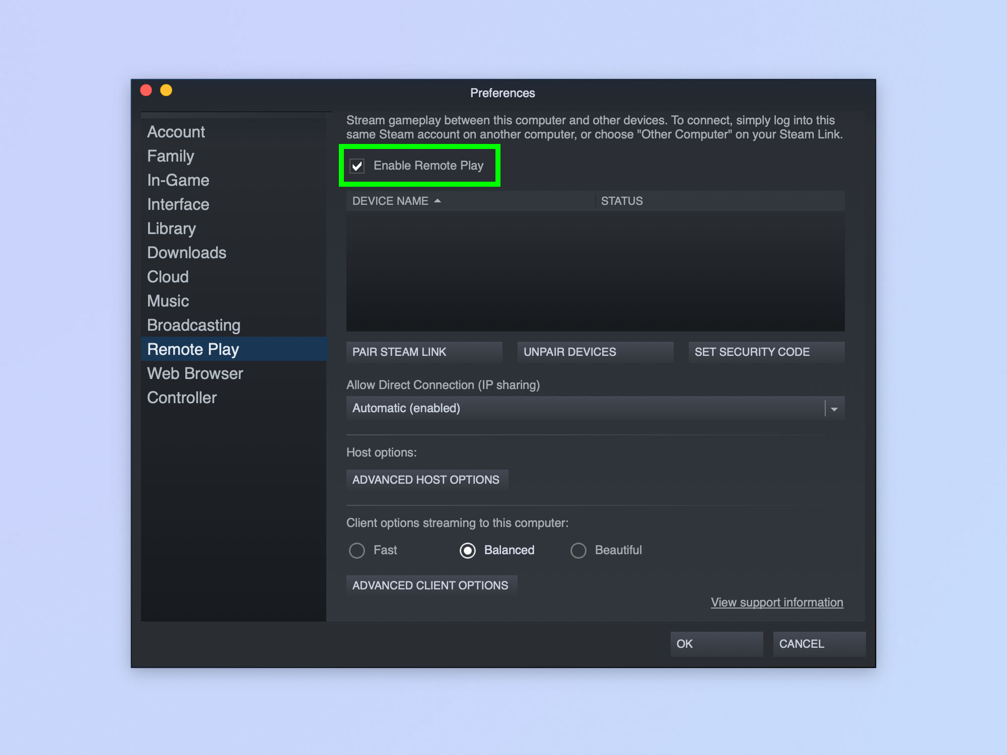 Скриншот, показывающий, как использовать различные функции Steam.