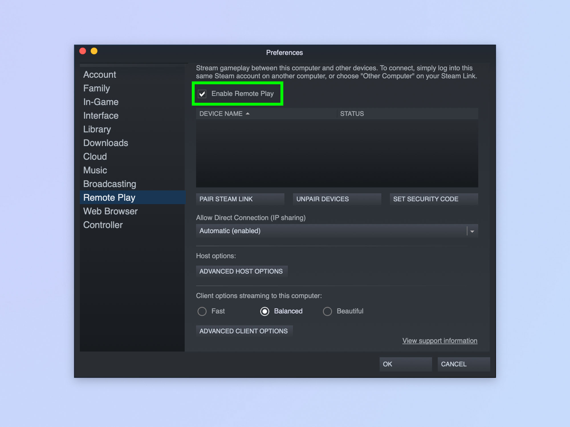 لقطة شاشة توضح كيفية استخدام ميزات Steam المختلفة