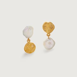 Gold Vermeil Amy Powney Keshi Pearl Stud Drop Earrings - Pearl