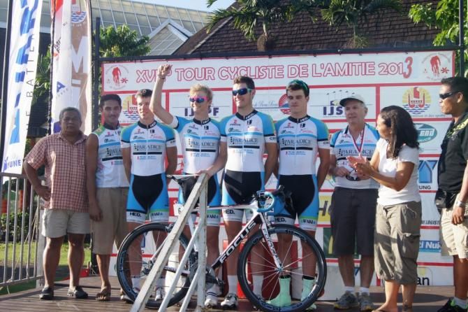 Chris Aitken is introduced at the 2013 Tour de l&aacute;mitie team presentation