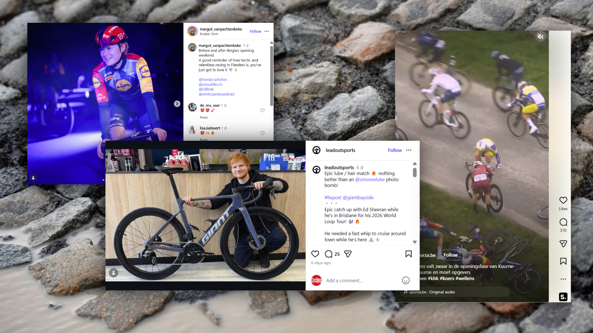 Podium celebrations, Omloop fall-outs and Ed Sheeran in a bike shop - this week in cycling's social media
